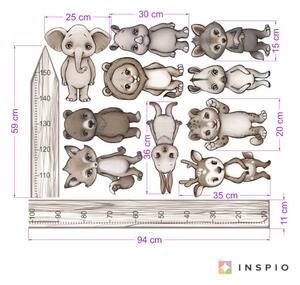 INSPIO-textilní přelepitelná samolepka - Dětské samolepky na zeď - Zvířátka s dětským metrem (150 cm) od INSPIO