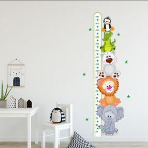 INSPIO-textilní přelepitelná samolepka - Samolepky do dětského pokoje - Zelený metr s barevnými zvířátky (180 cm)