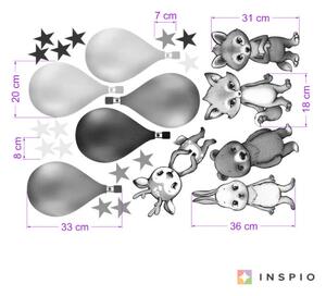 INSPIO-textilní přelepitelná samolepka - Samolepky do dětského pokoje - Šedé INSPIO zvířátka s balony