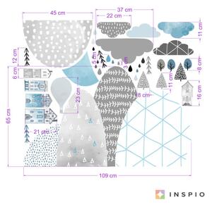 INSPIO-textilní přelepitelná samolepka - Samolepky do dětského pokoje - Modré kopce a domky