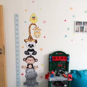 INSPIO-textilní přelepitelná samolepka - Dětské samolepky na zeď - Modrý dětský metr s veselými zvířatky (180 cm)