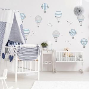 INSPIO-textilní přelepitelná samolepka - Dětské samolepky na zeď - Modro-šedé horkovzdušné balóny