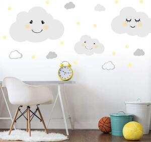 INSPIO-textilní přelepitelná samolepka - Dětské samolepky na zeď - Obláčky se žlutými puntíky