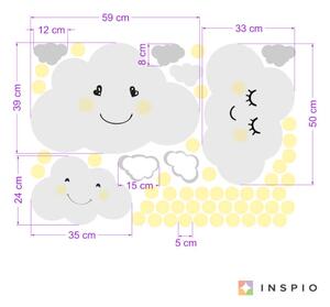 INSPIO-textilní přelepitelná samolepka - Dětské samolepky na zeď - Obláčky se žlutými puntíky