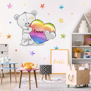 INSPIO-textilní přelepitelná samolepka - Dětské samolepky na zeď - Pestrobarevný plyšový medvídek s hvězdami