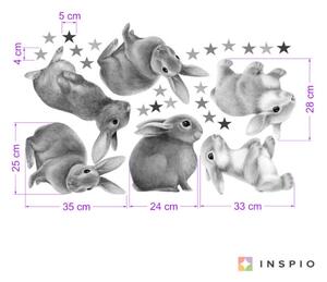 INSPIO-textilní přelepitelná samolepka - Samolepky na zeď dětské - Šedí zajíčci s hvězdami