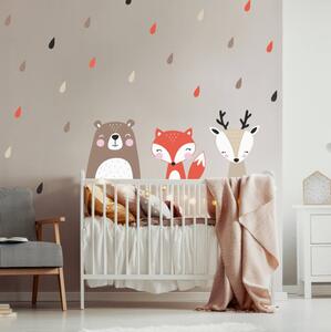 INSPIO-textilní přelepitelná samolepka - Dětské samolepky na zeď - Medvěd, liška a srnka
