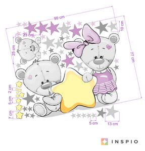 INSPIO-textilní přelepitelná samolepka - Dětské samolepky na zeď - Fialoví medvídci s hvězdami a jménem
