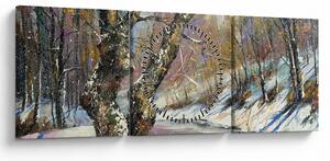 Obraz malované zimní krajiny (s hodinami) (90x30 cm)