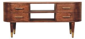 TV stolek Valenza s 2 zásuvkami z masivního mangového dřeva, 110 × 35 × 48 cm