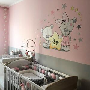 INSPIO-textilní přelepitelná samolepka - Dětské samolepky na zeď - Medvídci se jménem v růžové barvě