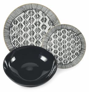 VILLA D’ESTE HOME TIVOLI Servis talířů Masai Black 18 kusů, černá/bílá