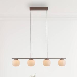 JUST LIGHT. GmbH LED závěsné světlo Nami, 4 žárovky, dlouhé, písková, bílá, sklo, železo, stmívatelný, Hnědá / rez, Obývací pokoj / jídelna, kov, Koule