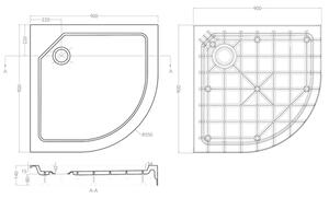 AQUALINE - STARYL sprchová samonosná vanička čtvrtkruh 90x90x14cm, R55 (FD559)