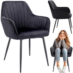 JUMI, elegantní křeslo CORA, vhodné do obývacího pokoje, jídelny nebo kuchyně. Černé, čalouněné sametovou látkou, s prošíváním