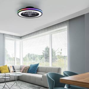 JUST LIGHT. GmbH LED stropní ventilátor Brandon, černý, RGBW, Ø 46,5 cm, stmívatelný, Černá, Obývací pokoj / jídelna, Plast, Moderní