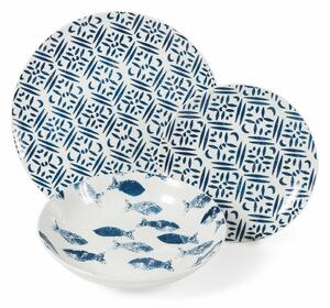 VILLA D’ESTE HOME TIVOLI Servis talířů Playa Grande 18 kusů, porcelán, 2 dekory, modrá/bílá