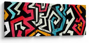 Obraz grafické abstrakce (s hodinami) (90x30 cm)