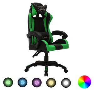 Herní židle s RGB LED podsvícením zeleno-černá umělá kůže 287999