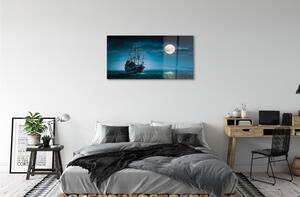 Obraz na skle Sea city měsíc loď 125x50 cm
