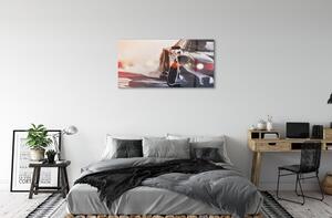 Obraz na skle Černé auto light 100x50 cm