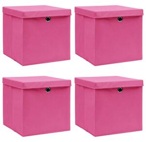 Úložné boxy s víky 4 ks růžové 32 x 32 x 32 cm textil 288346
