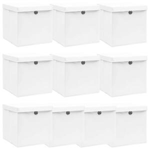 Úložné boxy s víky 10 ks bílé 32 x 32 x 32 cm textil 288352