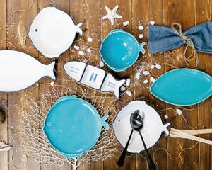 VILLA D’ESTE HOME TIVOLI Designový jídelní talíř Open Fish, bílá, 20 x 20cm, set 4 kusů