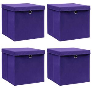Úložné boxy s víky 4 ks fialové 32 x 32 x 32 cm textil 288354