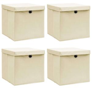Úložné boxy s víky 4 ks krémové 32 x 32 x 32 cm textil 288358