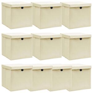 Úložné boxy s víky 10 ks krémové 32 x 32 x 32 cm textil 288360