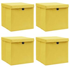 Úložné boxy s víky 4 ks žluté 32 x 32 x 32 cm textil 288366