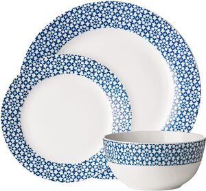 PremierHousewares Jídelní porcelánová sada Avie Casablanca 12 kusů, bílá, modrý vzor