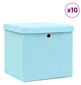 Úložné boxy s víky 10 ks bledě modré 32 x 32 x 32 cm textil 288376