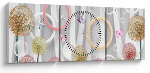 Abstraktní obraz s pampeliškami (s hodinami) (90x30 cm)