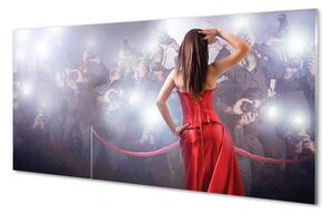 Obraz na skle Samice červené šaty lidé 125x50 cm