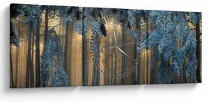 Obraz zasněženého lesa (s hodinami) (90x30 cm)