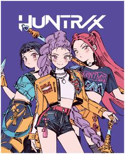 Dětská coral fleece deka KPop Demon Hunters - HUNTR/X - motiv Comic Style - 130x160 cm