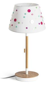 Stolní lampa KEITH/DELISA s USB, bílá/knoflíky/buk, patice E27, 11 W