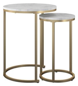 Bílé/ve zlaté barvě kulaté konferenční stolky v sadě 2 ks s deskou v dekoru mramoru ø 45 cm Amelia – CosmoLiving by Cosmopolitan