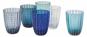 VILLA D’ESTE HOME Set sklenic na vodu Kalahari 6 kusů, odstíny modré, dekor tečky, 600 ml