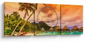 Obraz - Ostrov Bora Bora (s hodinami) (90x30 cm)