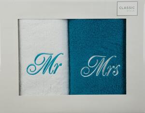Modrobílá dárková sada ručníků MR+MRS