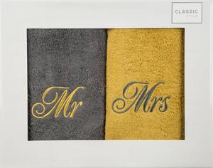 Žlutosivá dárková sada ručníků MR+MRS