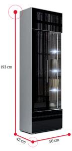 Vysoká vitrína ROMA, bílá/černá lesk 190