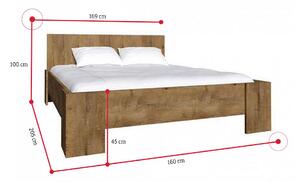 Manželská postel MONTANA L-1 + rošt + pěnová matrace COMFORT 14 cm, 160 x 200 cm, dub Lefkas tmavý