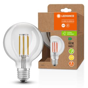 LED žárovka OSRAM ULTRA ECONOMY 210lm/W Globe 95 čirá, patice E27, ekvivalent 60 W, teplá bílá 2700 K