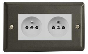 Klasický - Grafit 21 2-Síťová zásuvka MAINS SOCKET - PIN CZ modul 16A do rámečků DataGrid (2 místa) - černá Česká, Bílá