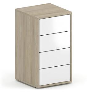 Kancelářský přístavný kontejner FUTURE, 4 zásuvky, 400 x 400 x 710 mm, bílá/dub přírodní
