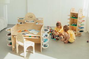 Hrací stůl s úložným prostorem PLAY TIME + židle - Šedá